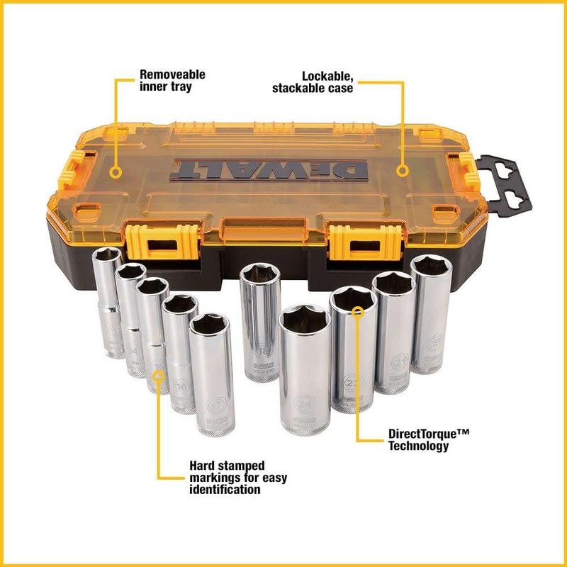 Conjunto de Soquetes Dewalt DWMT73815 - Métrico, Drive Deep 1/2
